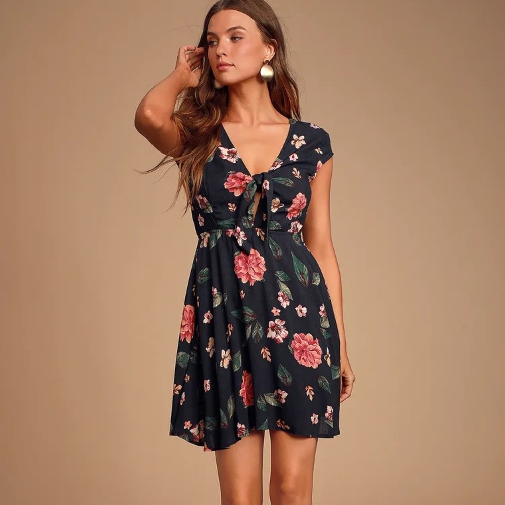 Gables Washed Floral Print Tie-Front Dress XS
